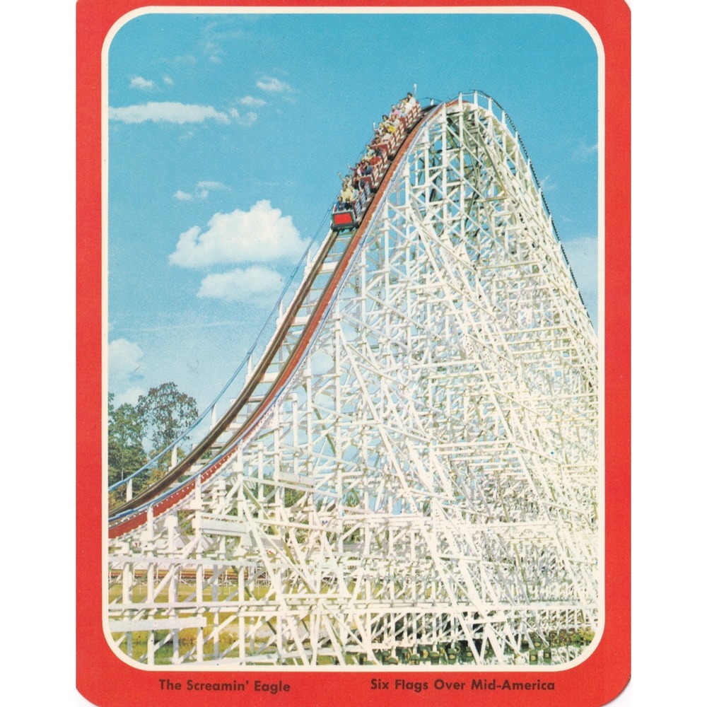 Vintage Postcard Six Flags Screamin Eagle Retro Americana Travel